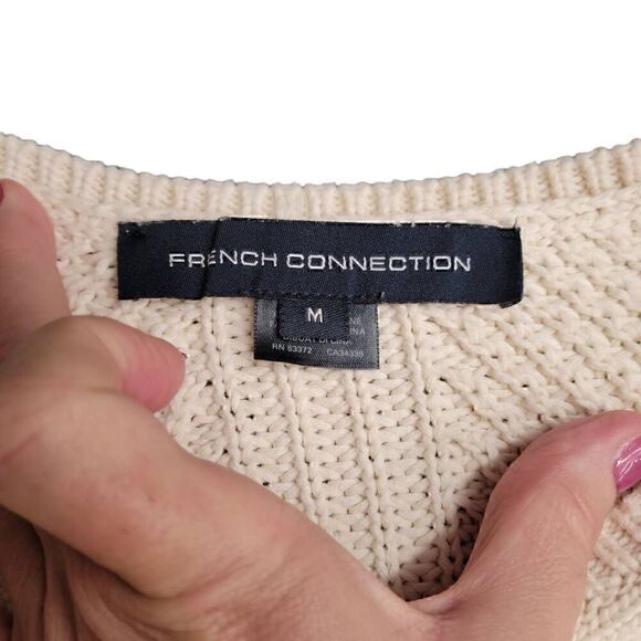French Connection Neutral Off White  Cream Chunky Blousy Cropped Cotton Sweater - Picture 7 of 7